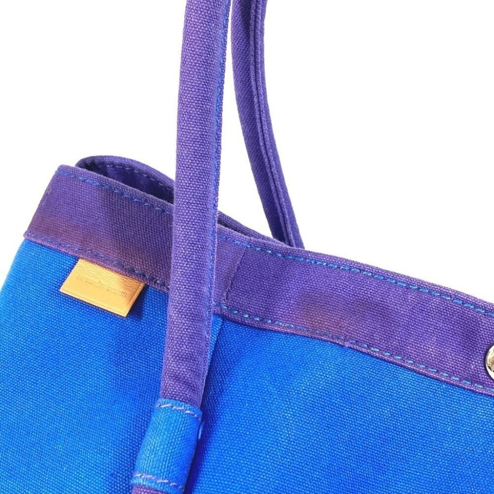 HERMES With porch Sac Baga GM Tote Bag Hand Bag Canvas blue - Picture 10 of 16
